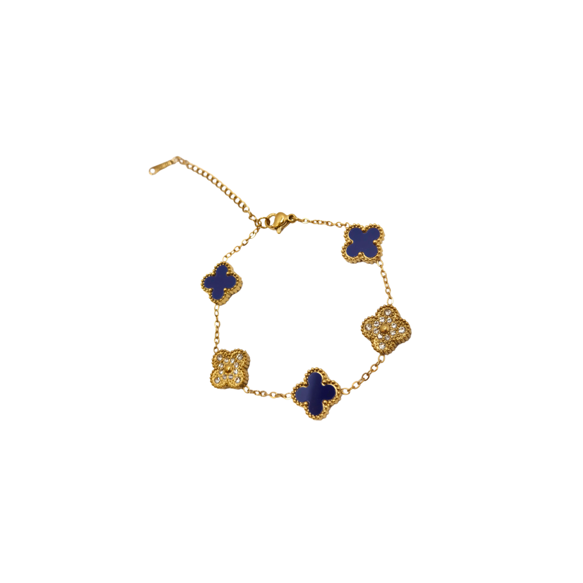 Conjunto de Joyería Trébol Azul y Circonitas 100% Acero Bañado en Oro 18K