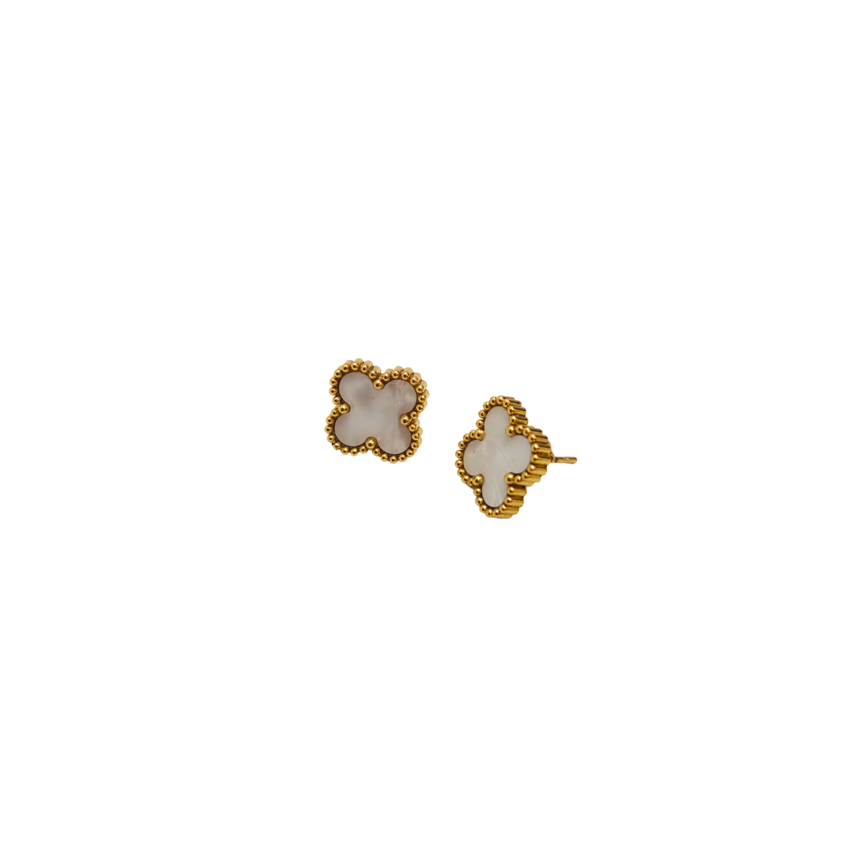 Conjunto de Joyería Trébol Blanco Nácar Largo 100% Acero Bañado en Oro 18K