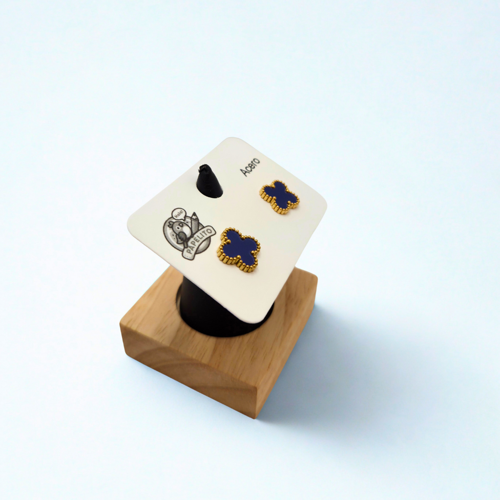 Pendientes de Trébol Azul con Borde Dorado 100% Acero Bañado en Oro 18K