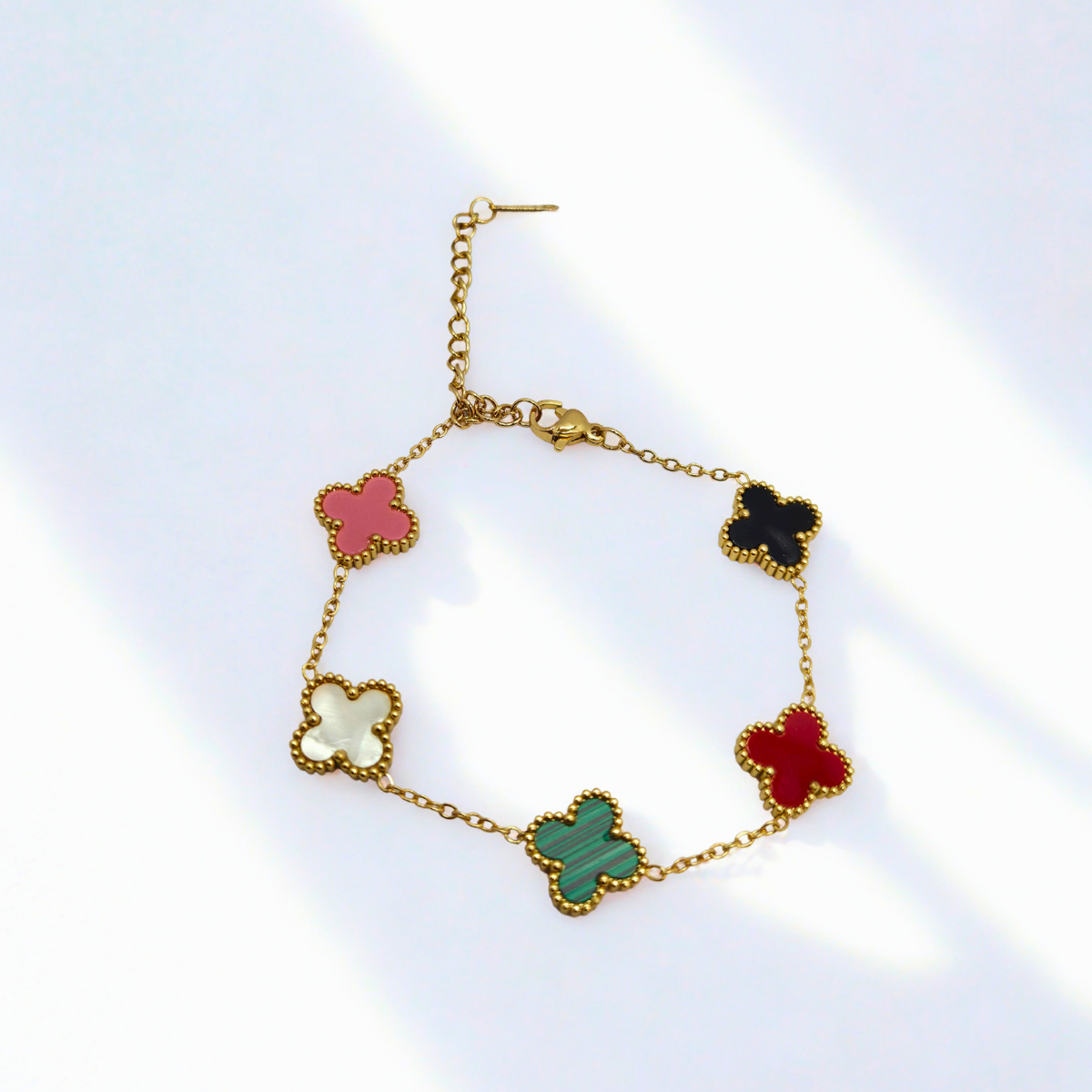 Bracelet Trèfle à quatre feuilles multicolore - 100 % acier plaqué or 18 carats