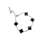 Pulsera de Trébol con Ónix Negro 100% Acero Bañada en Oro Blanco de 18K - Elegancia Moderna