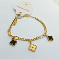 Bracelet à maillons mixtes avec pendentifs trèfle et fleur - Acier inoxydable plaqué or