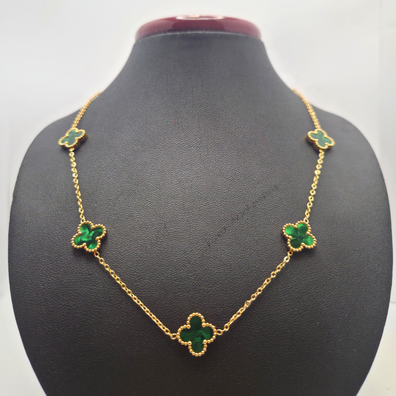 Conjunto de Joyería Tréboles Malaquita y Nácar 100% Acero Bañado en Oro 18K