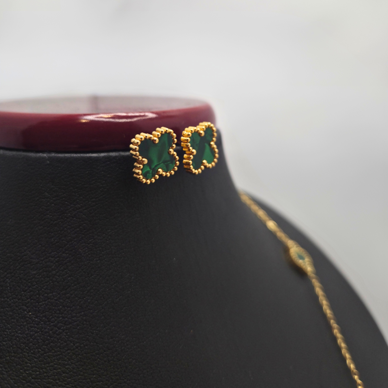Conjunto de Joyería Tréboles Malaquita y Nácar 100% Acero Bañado en Oro 18K