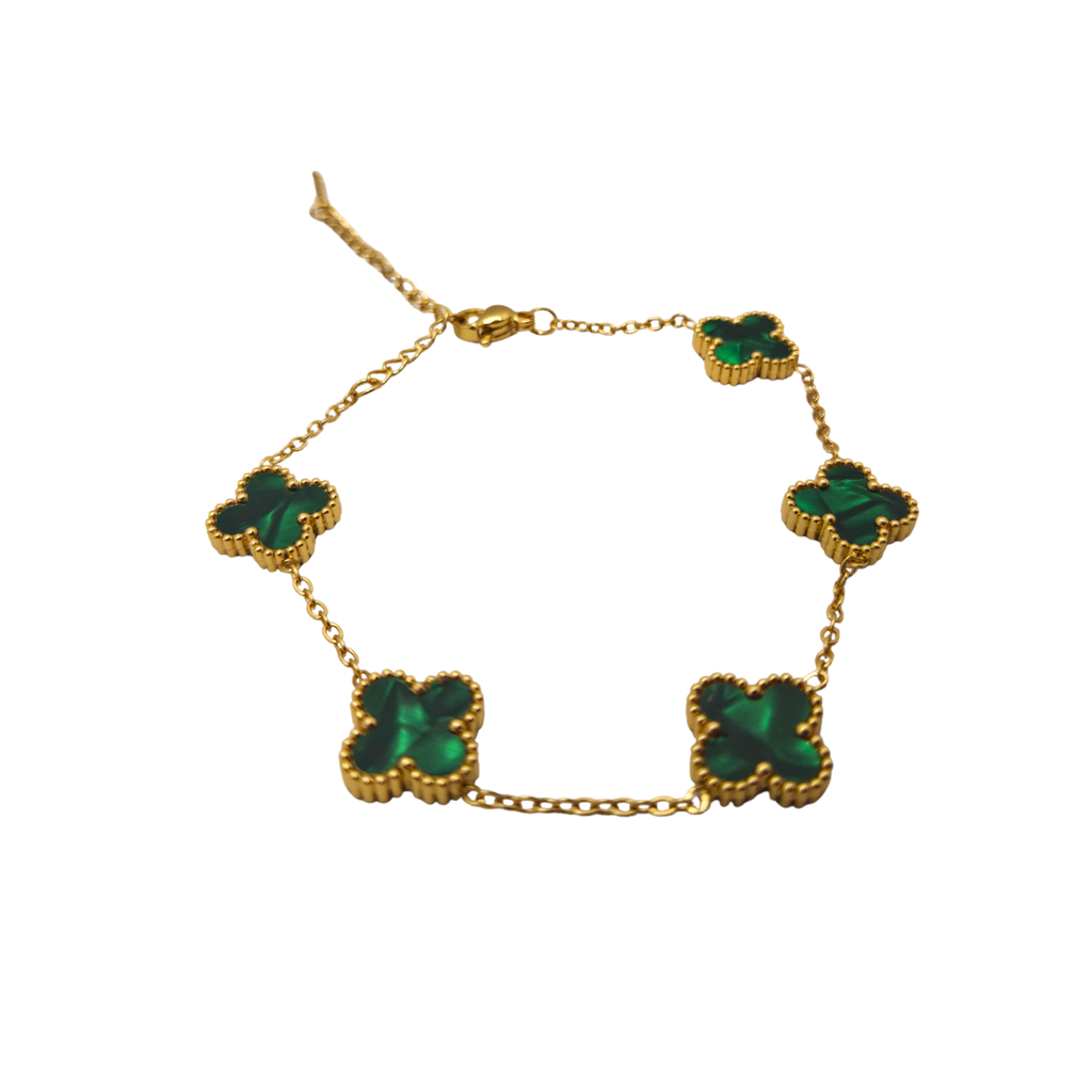 Conjunto de Joyería Tréboles Malaquita y Nácar 100% Acero Bañado en Oro 18K