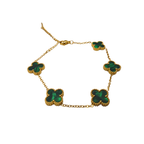 Conjunto de Joyería Tréboles Malaquita y Nácar 100% Acero Bañado en Oro 18K