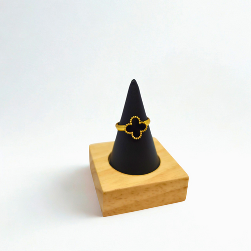 Adjustable Four-Leaf Clover Ring with Beaded Edge - 100% 18K Gold Plated Steel