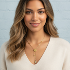 Collar Lariat con Trébol y Candado 100% Acero Bañado en Oro 18K