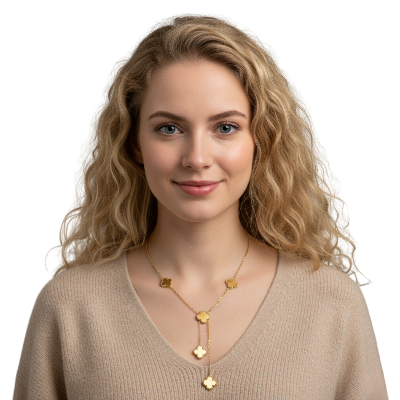 Collar Lariat de Tréboles Texturizados 100% Acero Bañado en Oro 18K