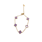 Pulsera de Acero Chapado en Oro de 18K 100% con 5 Tréboles Morados