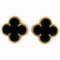 Clover Earrings with Black Onyx 100% 18K Gold Plated Steel - Timeless Sophistication