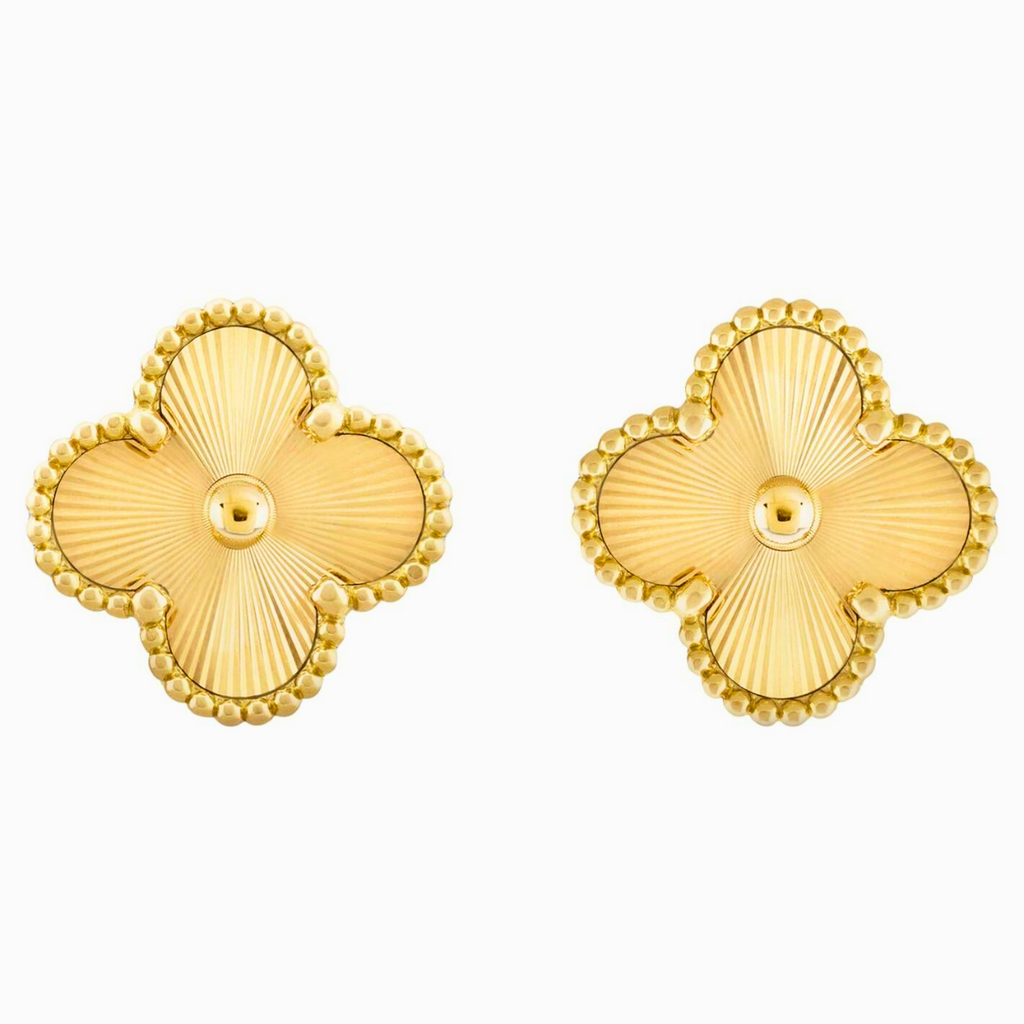 Boucles d'oreilles trèfle 100 % acier plaqué or 18 carats - Collection Luxe